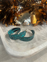 Load image into Gallery viewer, Turquoise Feather Hoops
